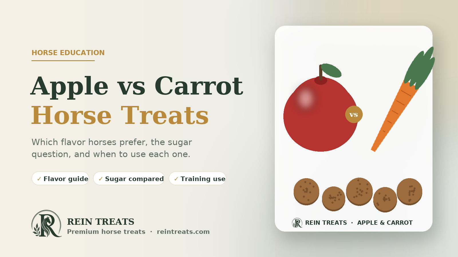 Apple vs carrot horse treats – flavor, sugar and training-use comparison from Rein Treats